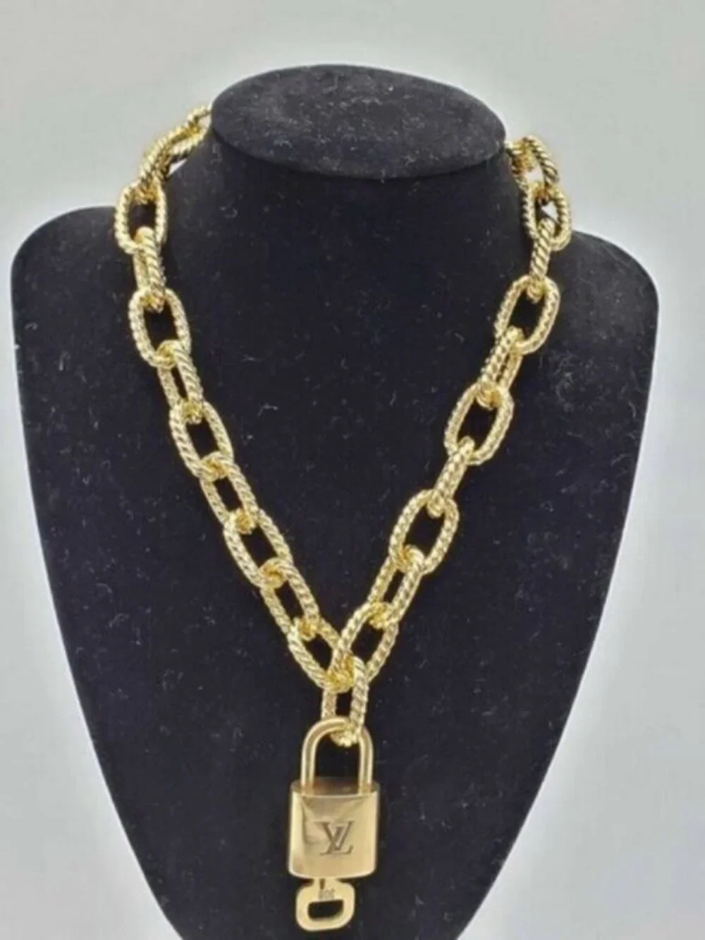 Authentic Louis Vuitton Lock and Key Gold Color with Gold Plated Chain Necklace